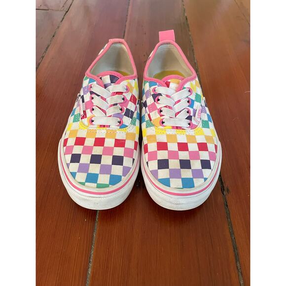 Vans Kids Authentic Low Top Multicolor Rainbow Checkerboard – Size 2.0 US Kids - Picture 4 of 6